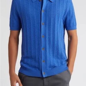 NWT $175 Wax London Tellaro Blue Knit Polo Shirt Small Relaxed